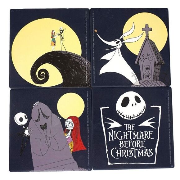 Disney Bioworld Nightmare Before Christmas Jack & Sally Ceramic Coaster Set NWT - Picture 5 of 5